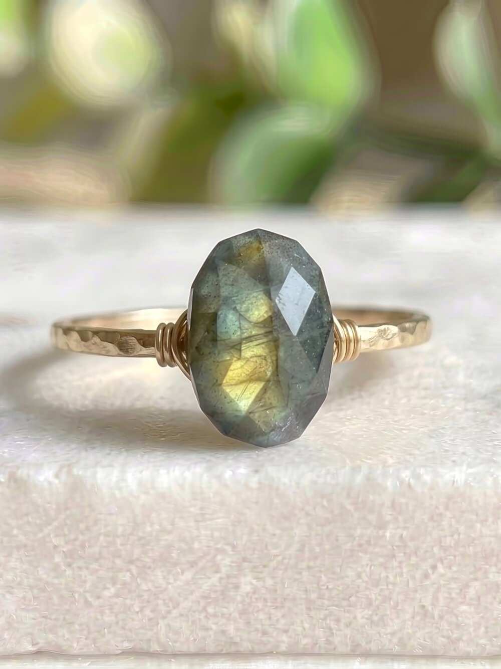Gold Filled Labradorite Oval Faceted Statement Ring